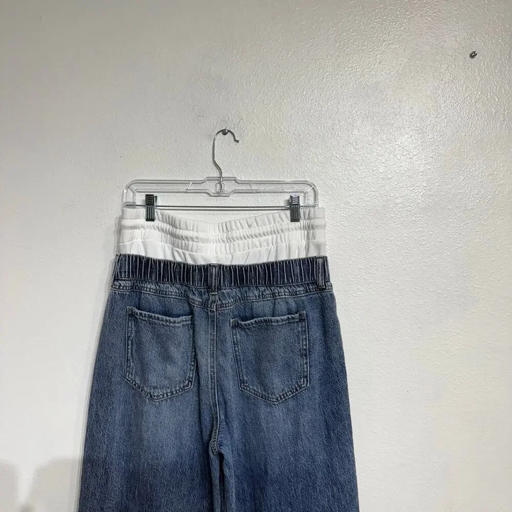 Rewash Blue Pullon Double Waist Drawstring Wide Leg Jeans Sz 29
